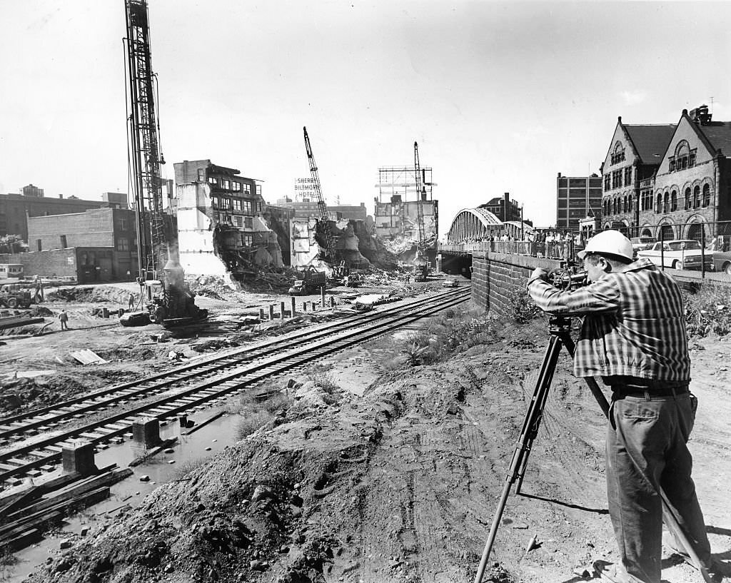 #169 A pile driver starts piles for the new city auditorium, Sept. 21, 1962.