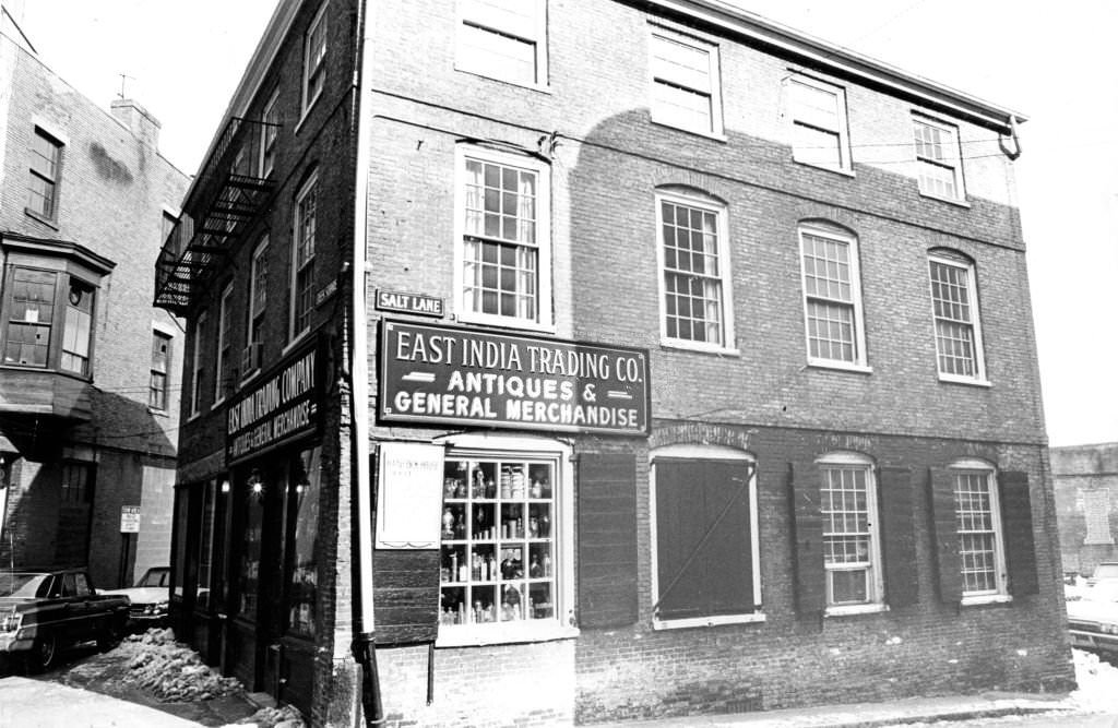 #176 The exterior of 10A Marshall St. in Boston, currently housing the East India Trading Co. and once owned by John Hancock, on March 1, 1967.