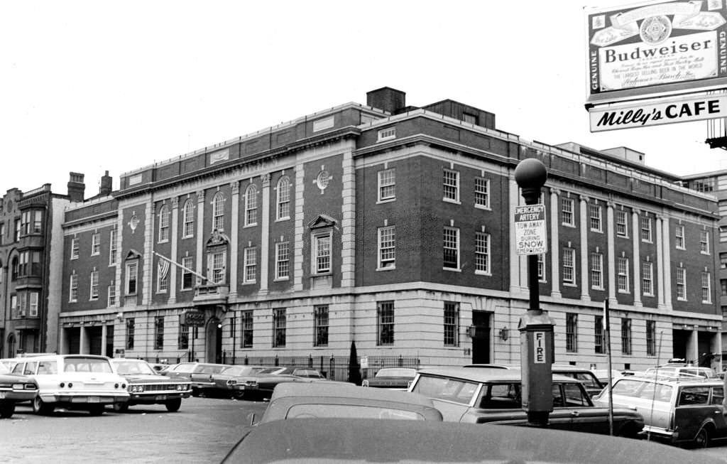 #202 Vehicles are seen parked outside Boston Police Department Station 4 on Warren Avenue in Boston’s South End on Dec. 19, 1967.