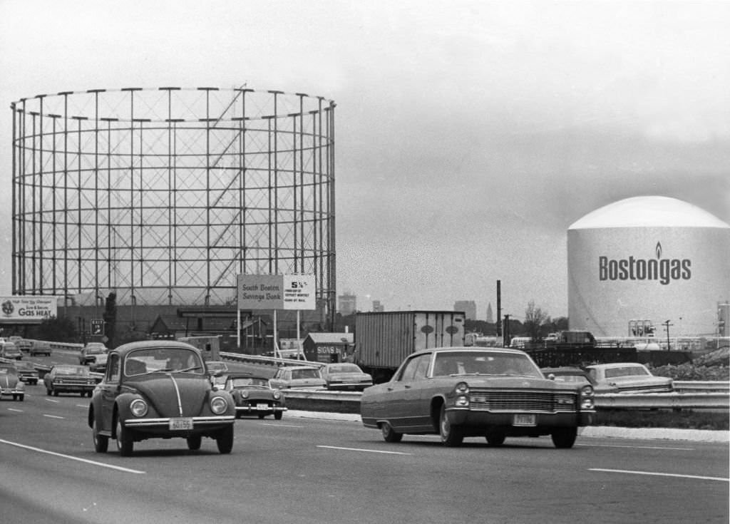 #264 The Boston Gas Tank is lowered in the Dorchester neighborhood of Boston, Oct. 14, 1969.