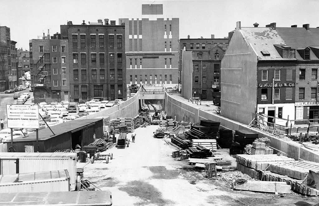 #41 Construction surrounds the Boston approach to the second East Boston tunnel, later known as the Lieutenant William F. Callahan Jr. Tunnel, on July 13, 1961.