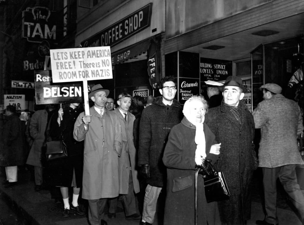 #56 An anti-Nazi demonstration takes place on Tremont Street in Boston, 1961.