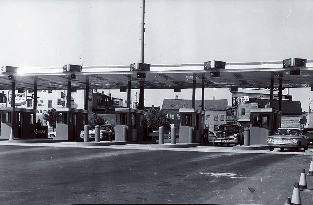 #3 Rush hour at the East Boston toll booth to the Sumner Tunnel on June 21, 1962, with no traffic tie up s to be seen.