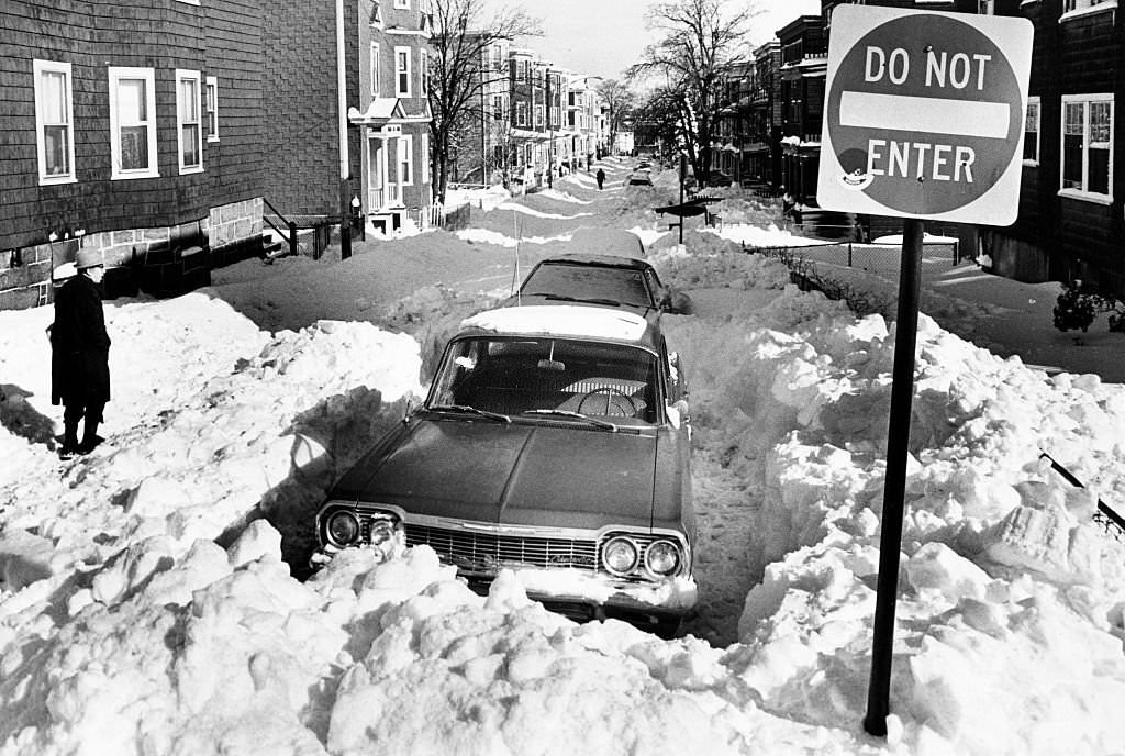 #36 Lyon Street in Boston’s Dorchester is impassable, 1978, two days after a severe snow storm that approached the record snowfall on the city for a 24-hour period.