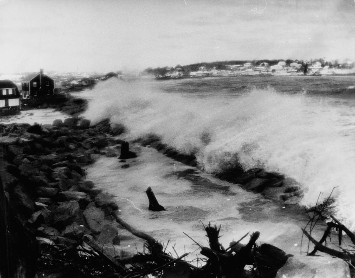 #8 A huge wave at the height of the storm crashed into the cliffs in Scituate.