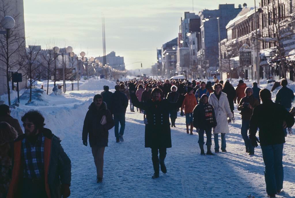 #42 Pedestrians walking down the middle of Boylston Street in Boston, Massachusetts, 1978
