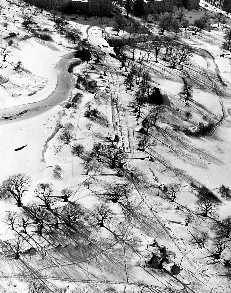 #63 Aerial view of the Fenway in Boston, covered in snow Feb. 8, 1978.