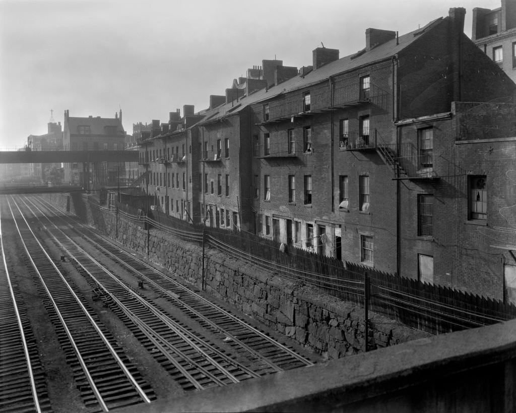 #8 Railroad tracks and row of houses, Boston, Massachusettes, 1933.