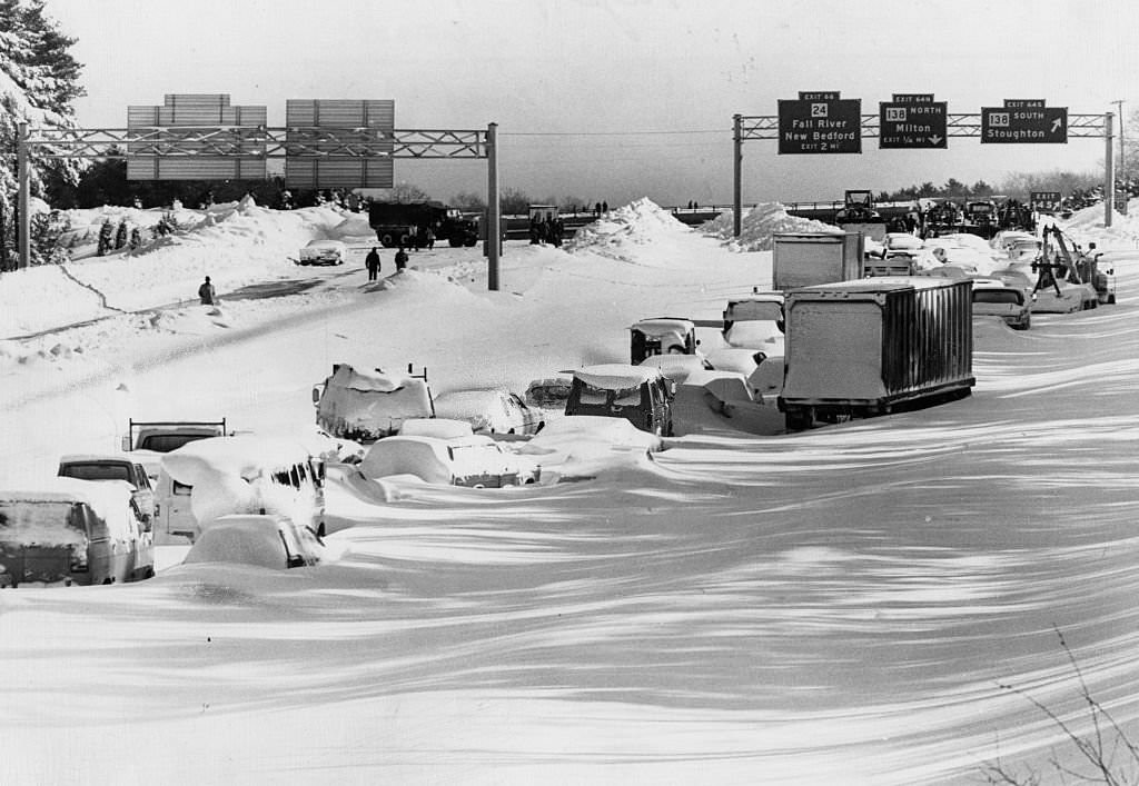 #104 Vehicles are snowbound on Route 128 South in Mass. in the aftermath of a massive blizzard.