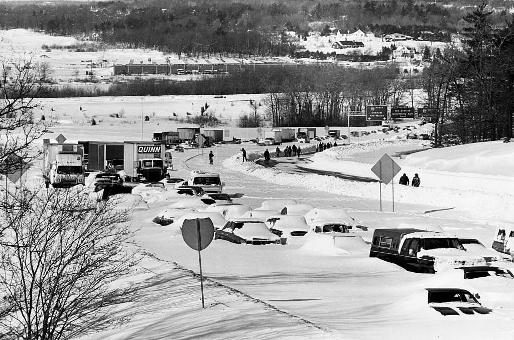 #108 A highway in Massachusetts was buried in snow on Feb. 6, 1978, following the historic “Blizzard of 78”.