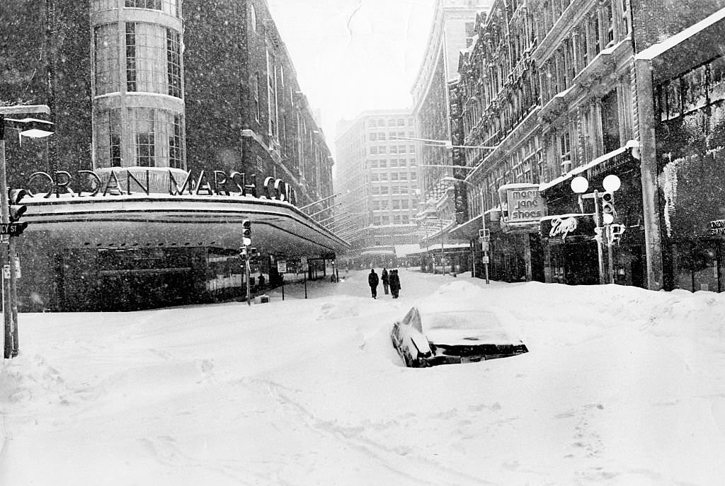 #109 Boston’s Washington Street is buried in snow, 1978, following the historic “Blizzard of 78”.
