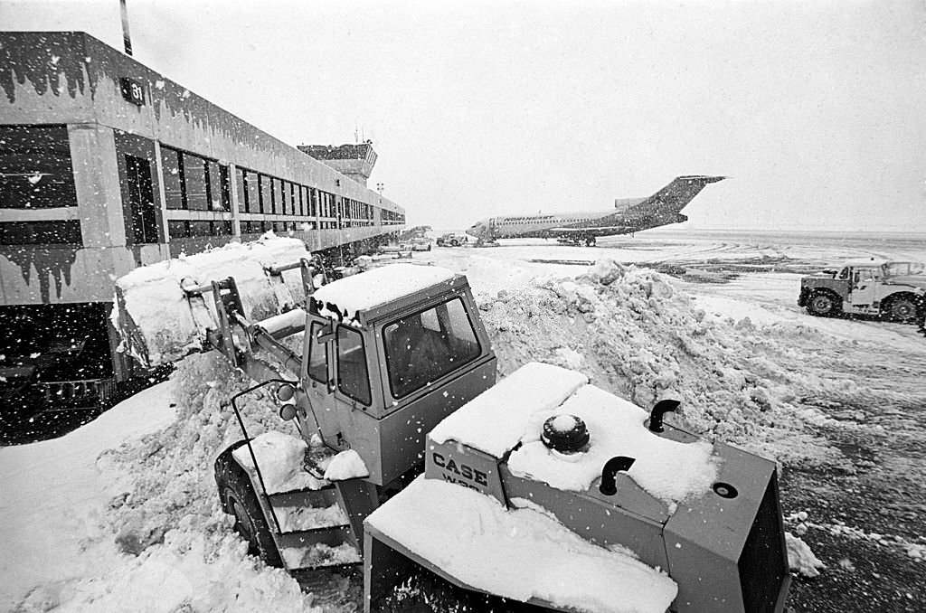 #160 Clearing snow after blizzard at Local Airport, East Boston, Massachusetts, 1970.