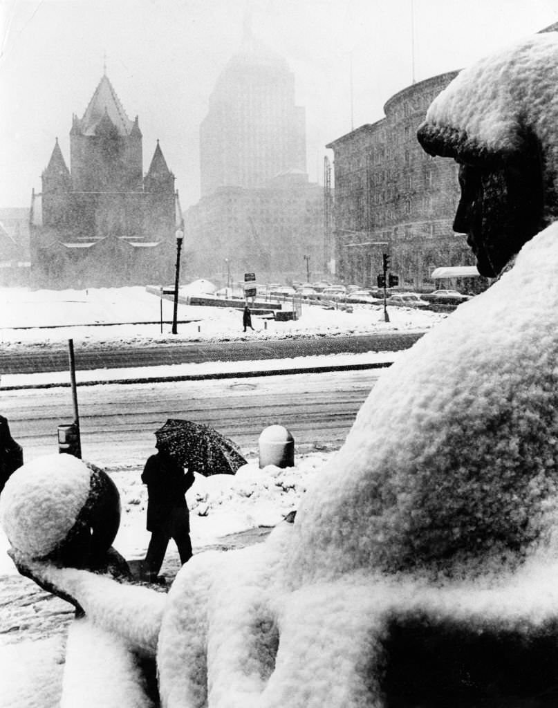 #174 Snow falls on Copley Square in Boston, 1969.