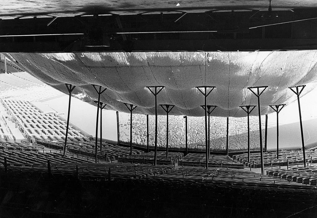 #179 Snow accumulates on the net over the seats behind home plate at Fenway Park in Boston on Feb. 11, 1969.