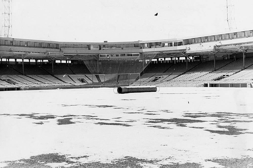 #37 Snow covers Fenway Park’s center field in Boston, April 8, 1967.