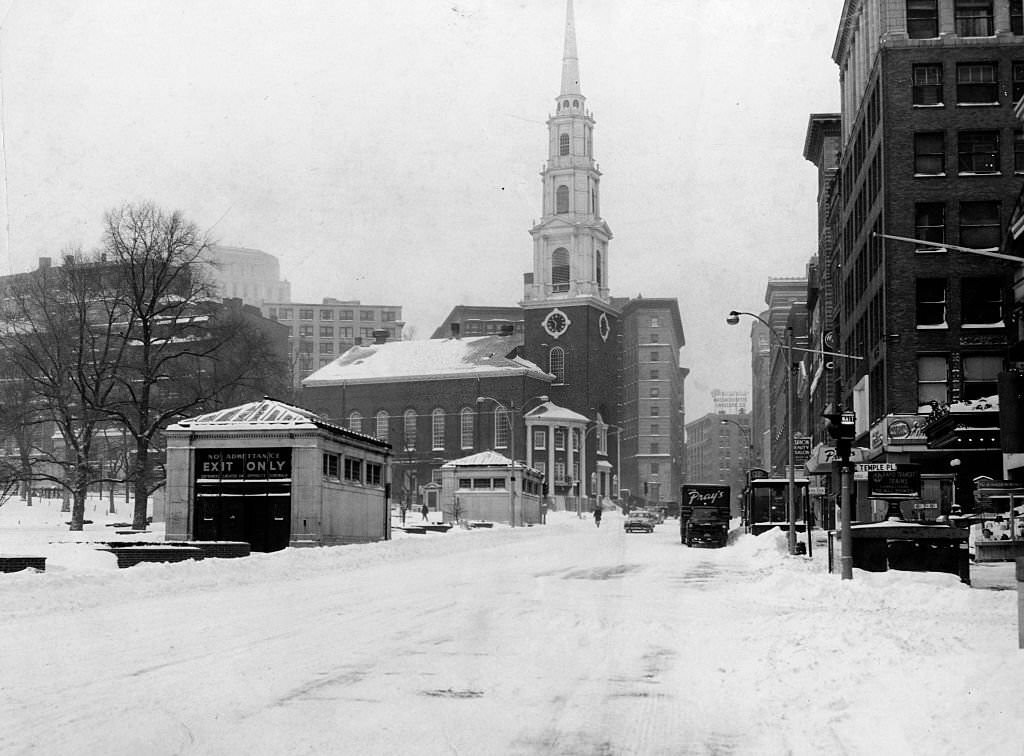 #54 Tremont Street is covered in snow after a near-record 12.2 inches covered Boston, 1961.