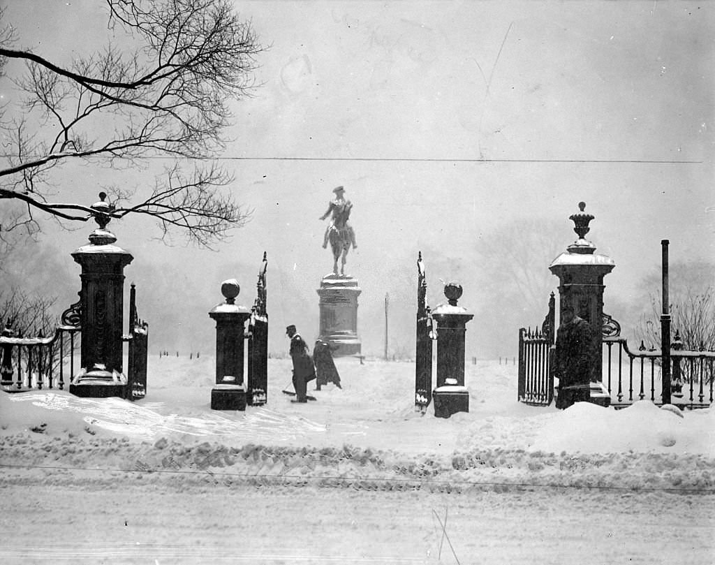 #90 Snow covers the George Washington statue and entrance to Boston’s Public Garden on Feb. 21, 1929.