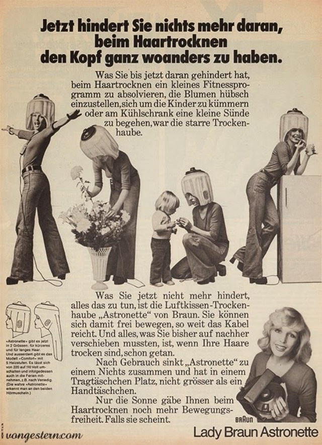Braun Astronette Hair Dryers: The Handy Air-Cushion Hood Dryer from the 1970s Inventions