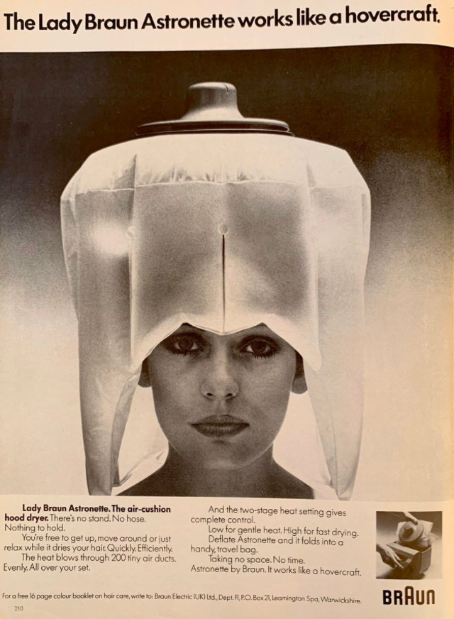 Braun Astronette Hair Dryers: The Handy Air-Cushion Hood Dryer from the 1970s Inventions