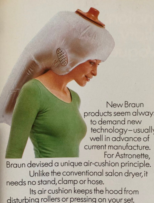 Braun Astronette Hair Dryers: The Handy Air-Cushion Hood Dryer from the 1970s Inventions