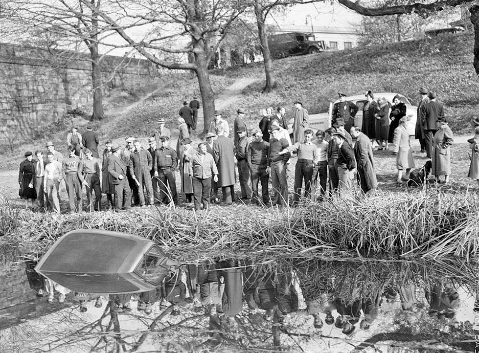 #6 Auto goes into pond, 1938