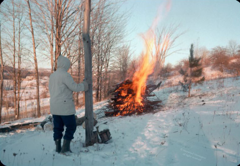 #14 At the end of the day, we had a bonfire of trimmings from around the yard. February 1962