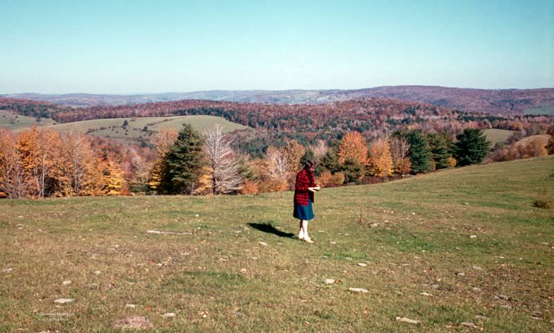 #42 Mom on a hill above the Unadilla Valley, near White Store, on October 17, 1965