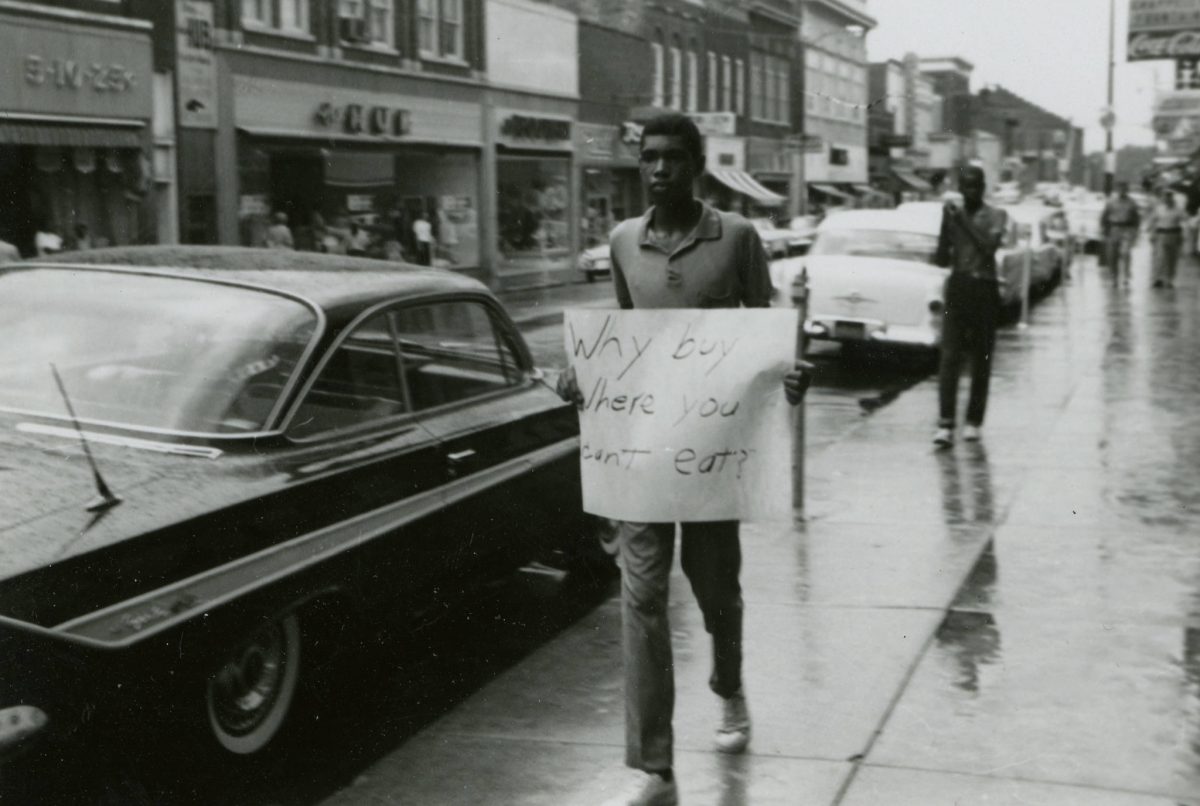 #15 Why buy where you can’t eat? Student protesters on Main Street, Farmville, July 1963