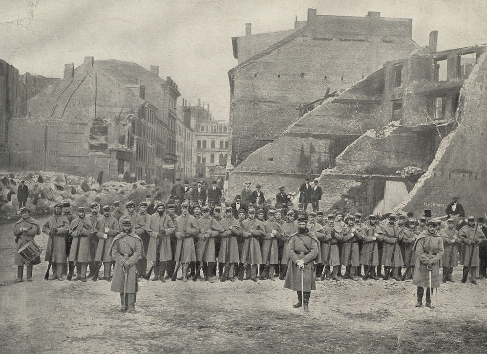 #45 Liberty Square, Water Street, cor. Kilby Street, facing State Street. Claflin Guards, Newton, Co. C., 1st Regt., Mass Militia