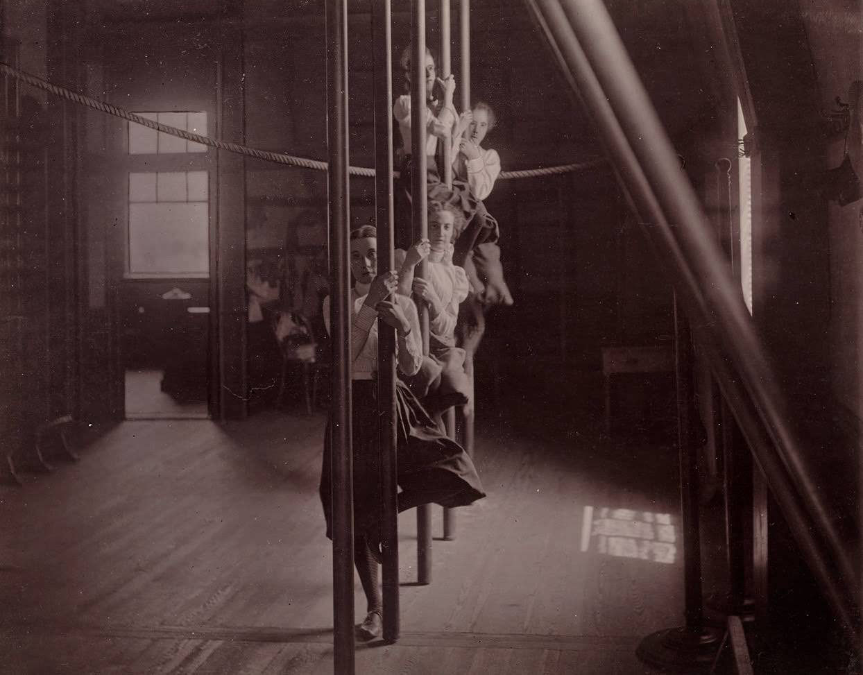 Girls doing Gymnastics in Charlestown High School, Boston, 1893 Sports
