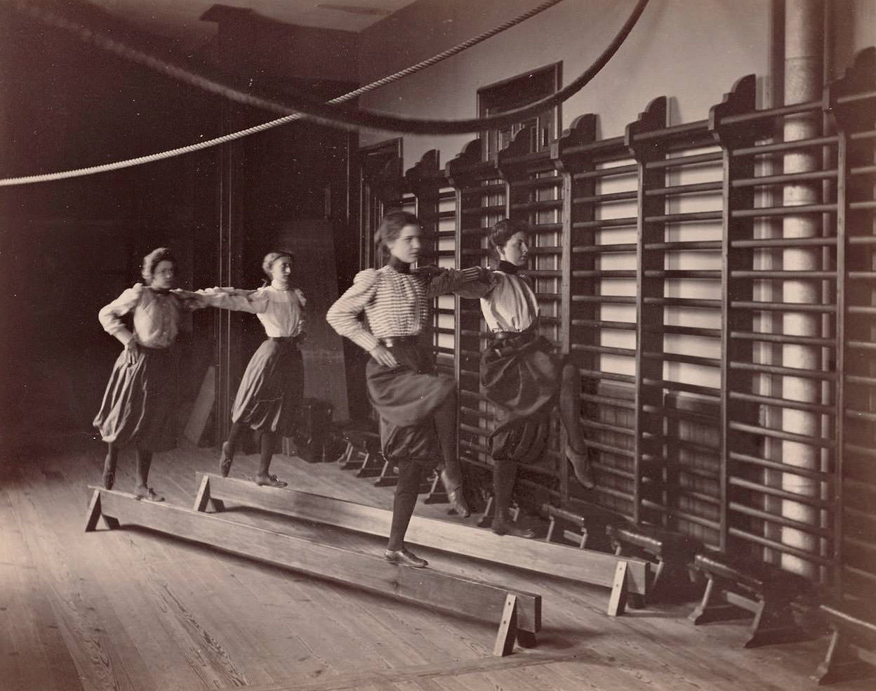 Girls doing Gymnastics in Charlestown High School, Boston, 1893 Sports