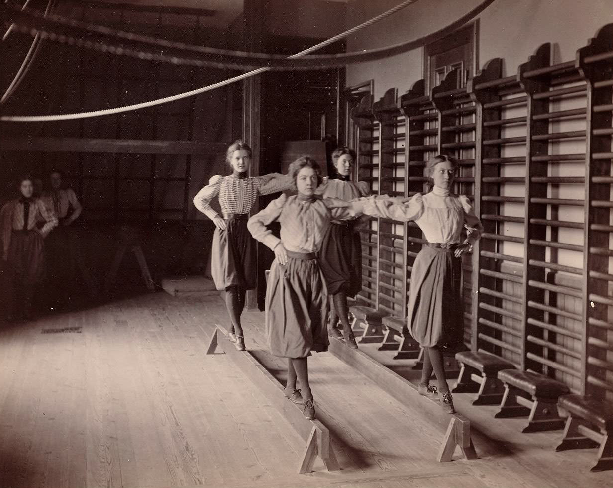 Girls doing Gymnastics in Charlestown High School, Boston, 1893 Sports