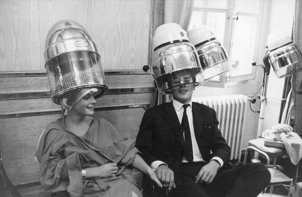 #36 Romy Schneider And Alain Delon at the Hairdresser Alexandre.