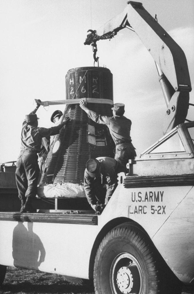 #14 Capsule recovered after carrying Ham, the chimp, safely into space.