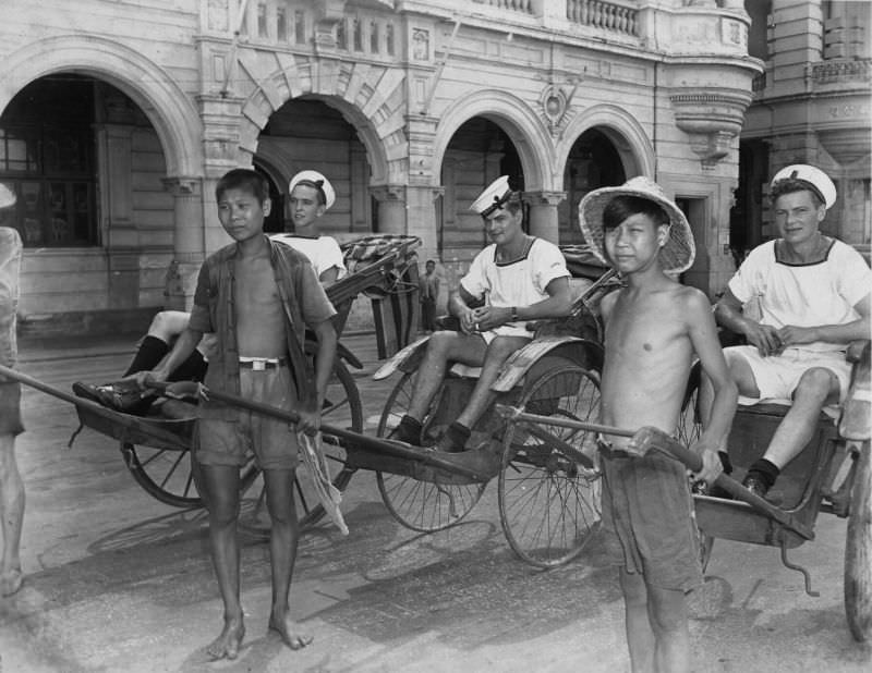 #3 Boys from ship rickshaw ride in Hong Kong, August 31, 1945