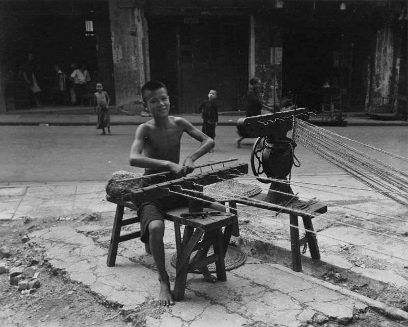 #5 Chinese boy making rope, Hong Kong, August 1945