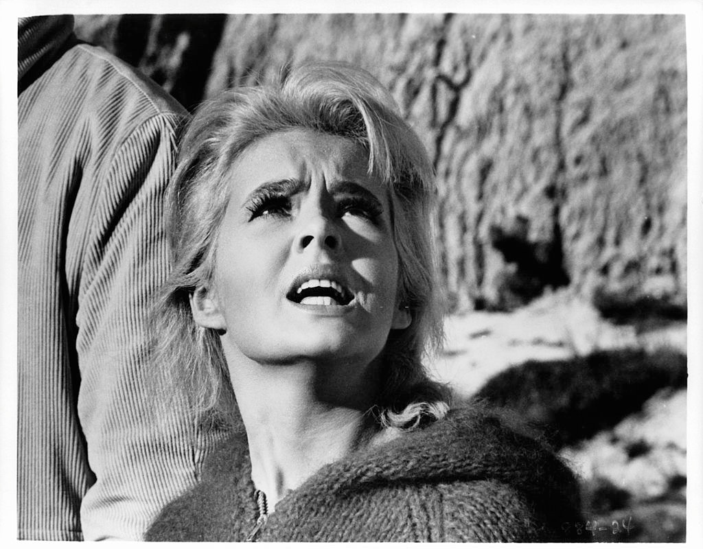 #34 Joey Heatherton looking up in a scene from the film ‘My Blood Runs Cold’, 1965.