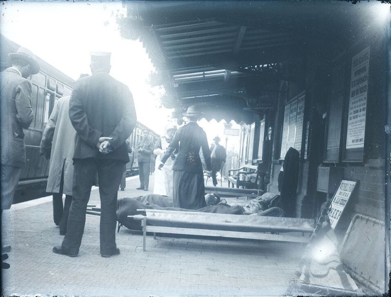 #54 Wounded soldiers on railway platform