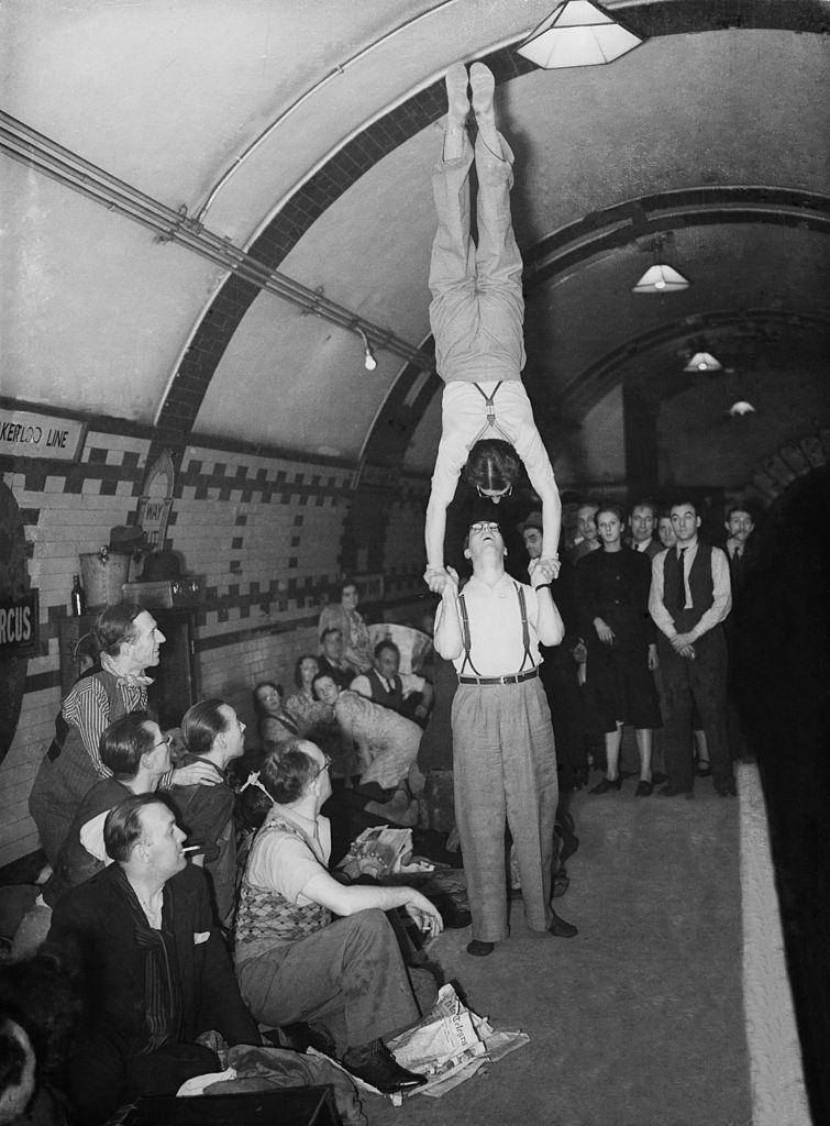 #60 Acrobats in Tube during Air Raid in London, 1940