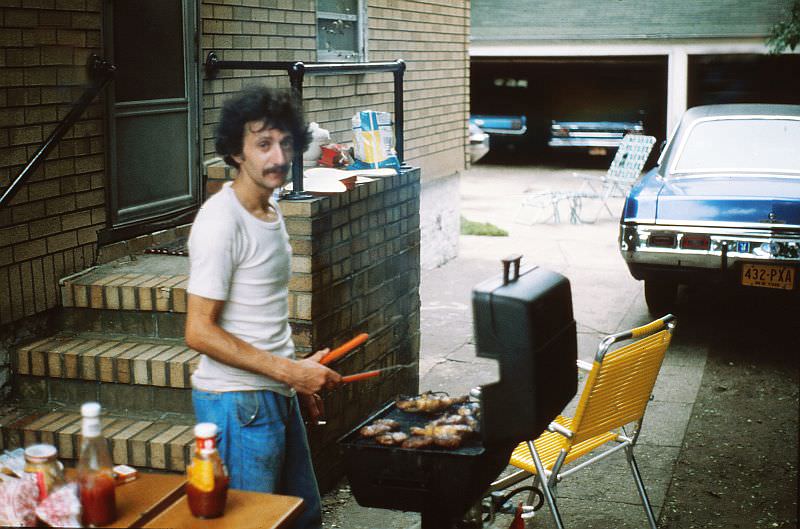 #15 Neighbor on 88th Road, Woodhaven, cooking up a meal, Summer 1979