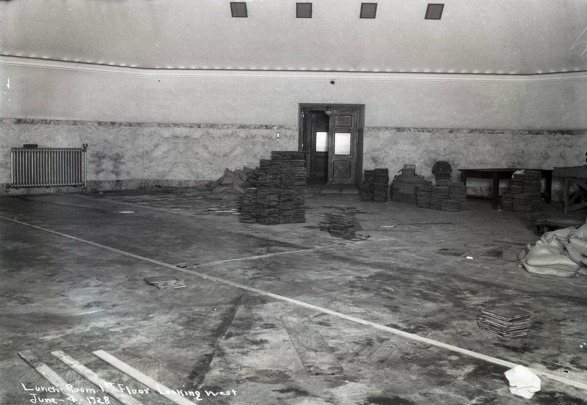 #13 Legislative building floor damage], lunch room, 1928