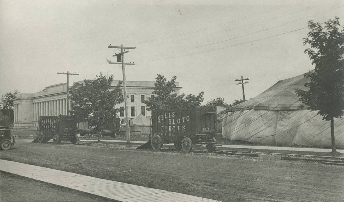 #3 Sells Floto Circus setting up on the Capitol Campus, 1912