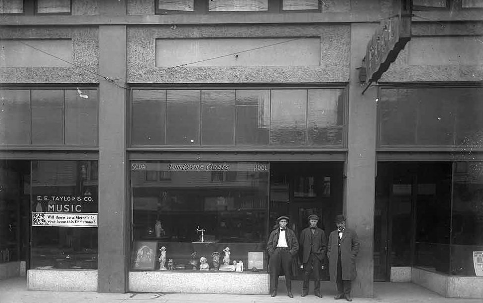 #111 E.E. Taylor music store, and a pool hall, located at 309 and 307 4th Ave., Olympia, 1916