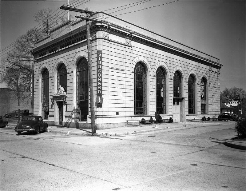 #43 Port Sales Corporation, 145 Main Street, August 30, 1949. A Studebaker dealership at the corner of Main Street and Central Drive