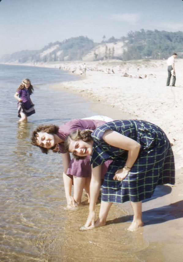 #155 Young women at beach, USA, 1950s