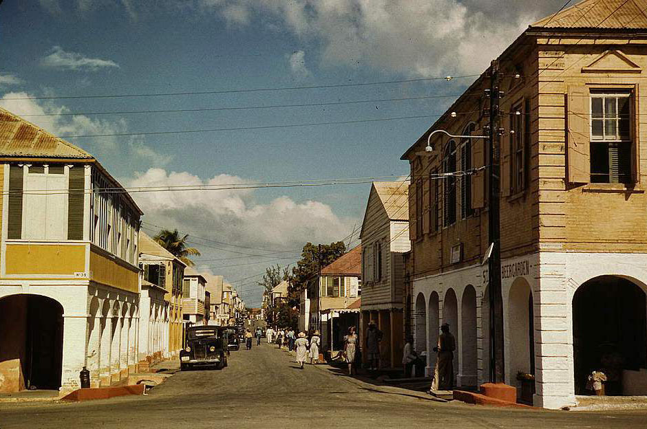 #58 The main shopping street, Christiansted, Saint Croix, Virgin Islands, 1950s