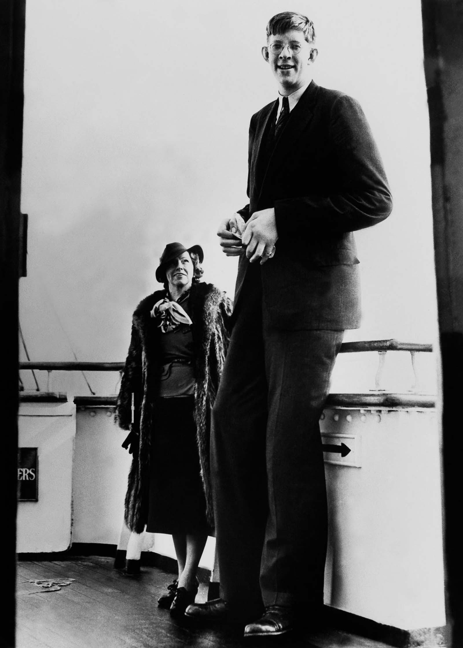 #15 Wadlow travels aboard the Queen Mary, 1937.