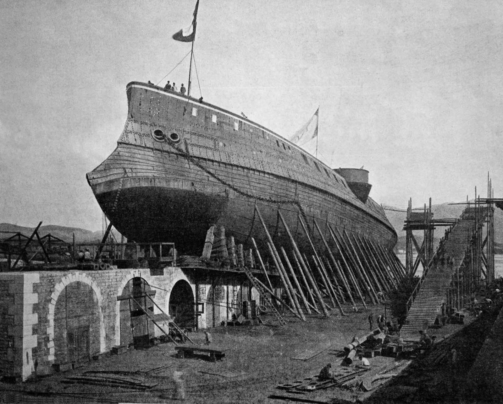 #9 The launch of the Le Chantier du Marceau warship in Seyne-sur-Mer, Cote d’Azur, France, 1884.