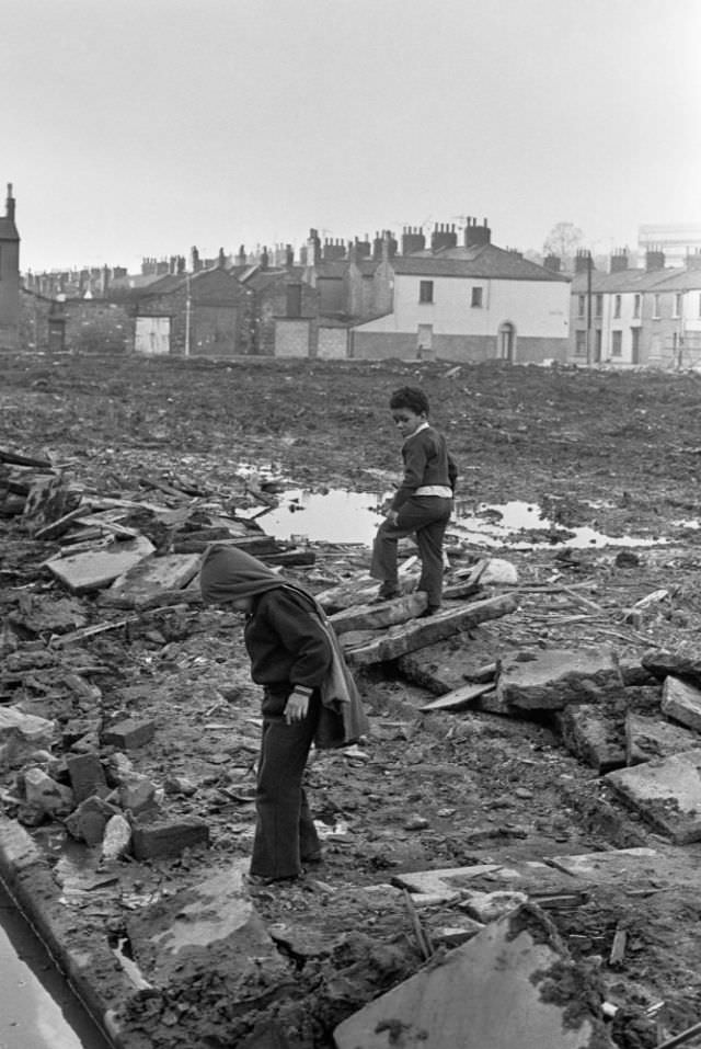 #9 Children playing where old terraced houses have been demolished to make way for redevelopment, Pill, Newport
