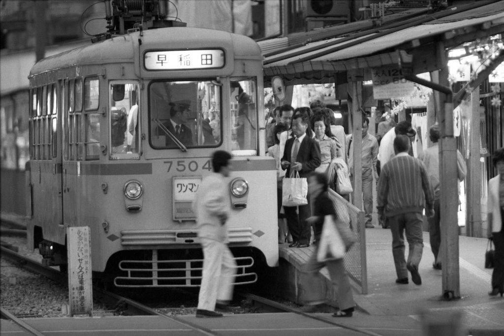 #43 An Arakawa line tram approaches to Machiya Station, Tokyo, 1984